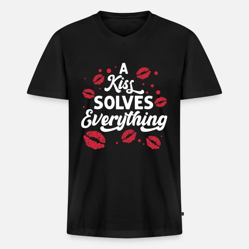 Problem Kissing Solution Relationship Partners - Men's Premium Organic T-shirt with V-neck - black