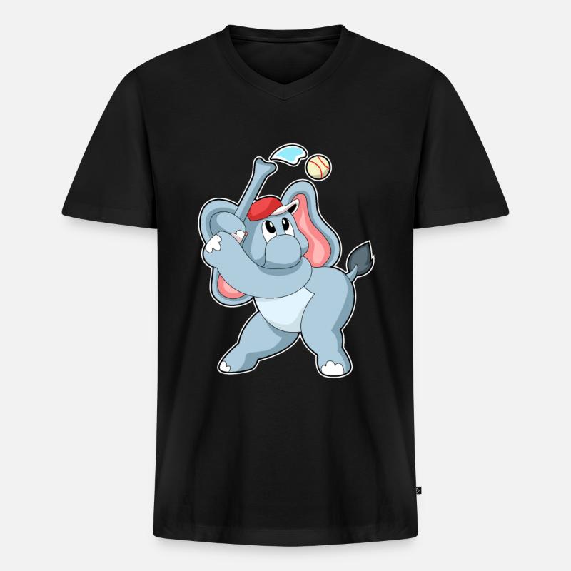Elefant beim Baseball - Männer Premium Bio T-Shirt mit V-Ausschnitt - Schwarz