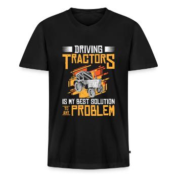 Problemlösung Traktor Landwirtschaft - Männer Premium Bio T-Shirt mit V-Ausschnitt - Schwarz - Vorne - Nico (187cm)