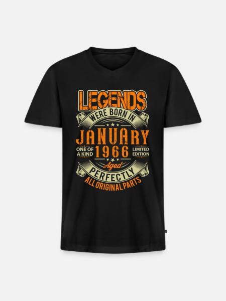 1966 Januar Fødselsdag Legend - Premium økologisk T-shirt med V-hals til mænd - sort