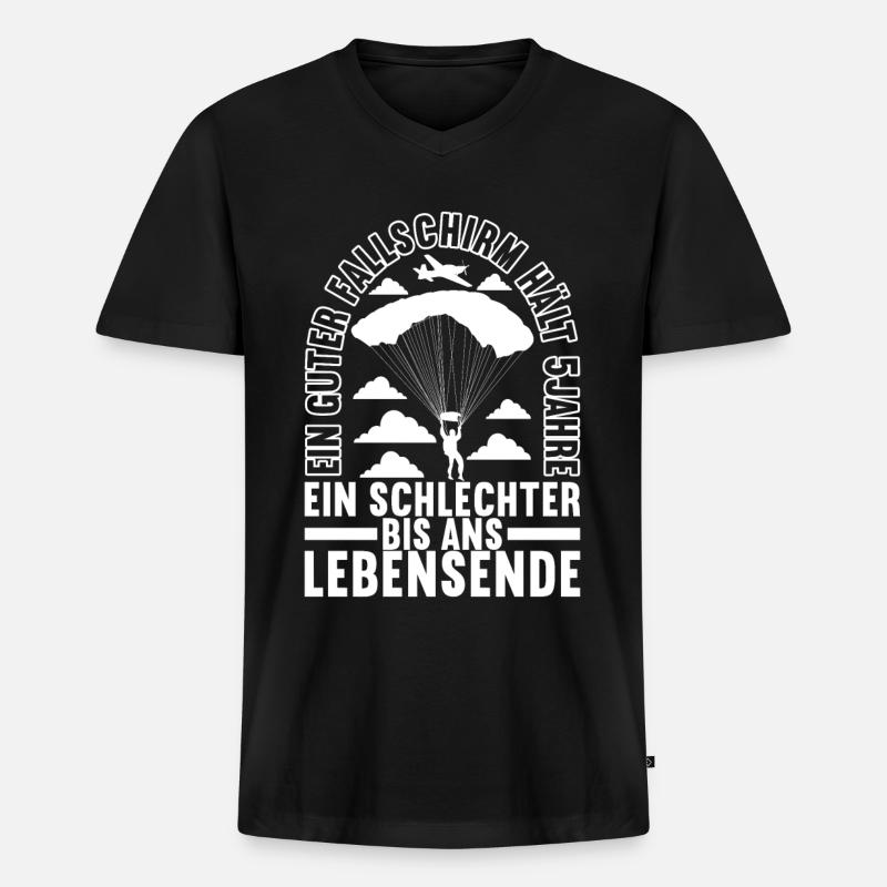 Fallschirmspringer Fallschirmsprung - Männer Premium Bio T-Shirt mit V-Ausschnitt - Schwarz