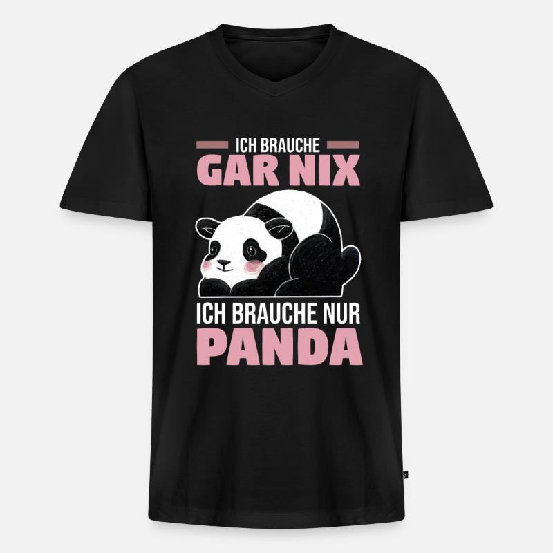 Panda - Männer Premium Bio T-Shirt mit V-Ausschnitt - Schwarz