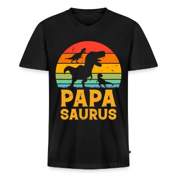 Papa Saurus Famille Papa Dinosaure Papa Dino Papasau - T-shirt encolure en V Premium bio Homme - noir - Devant - Nico (187cm)