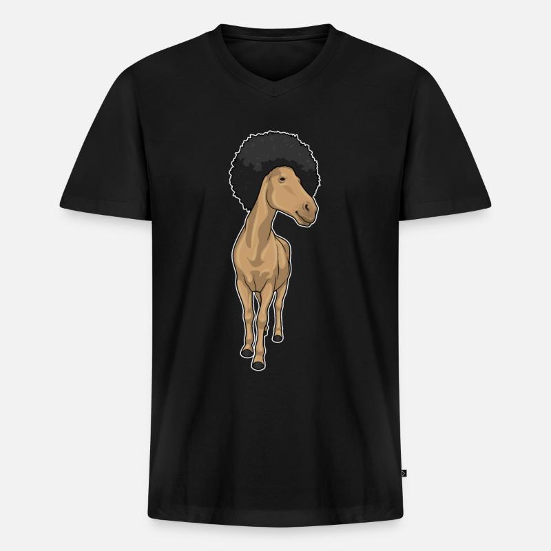 Pferd Afro - Männer Premium Bio T-Shirt mit V-Ausschnitt - Schwarz