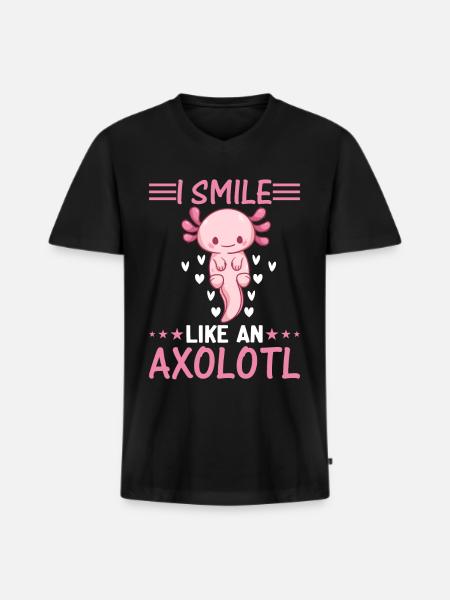 Sød Axolotl Elsker Kawaii Axolotl - Jeg smiler som en - Premium økologisk T-shirt med V-hals til mænd - sort
