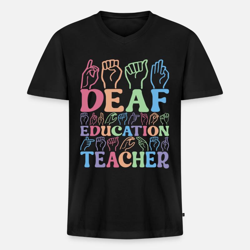 Taub Taubstumm Deaf - Männer Premium Bio T-Shirt mit V-Ausschnitt - Schwarz