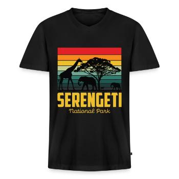 Serengeti Tanzanie Safari Africa National Park Big - T-shirt encolure en V Premium bio Homme - noir - Devant - Nico (187cm)