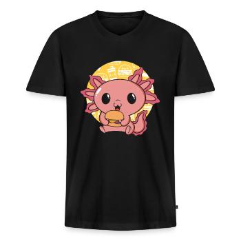 Axolotl Pet Cute Eating Burger und Getränke - Männer Premium Bio T-Shirt mit V-Ausschnitt - Schwarz - Vorne - Nico (187cm)