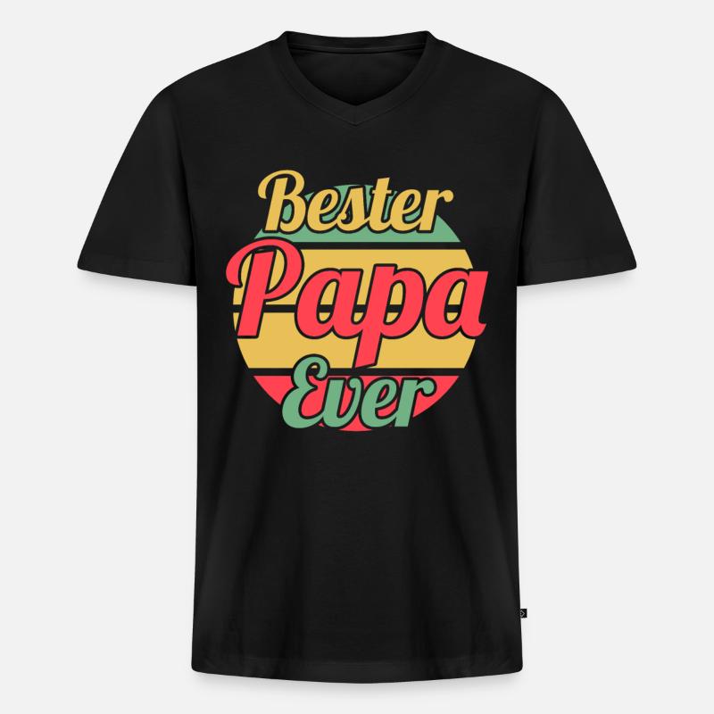 Vater Papi Papa - Männer Premium Bio T-Shirt mit V-Ausschnitt - Schwarz