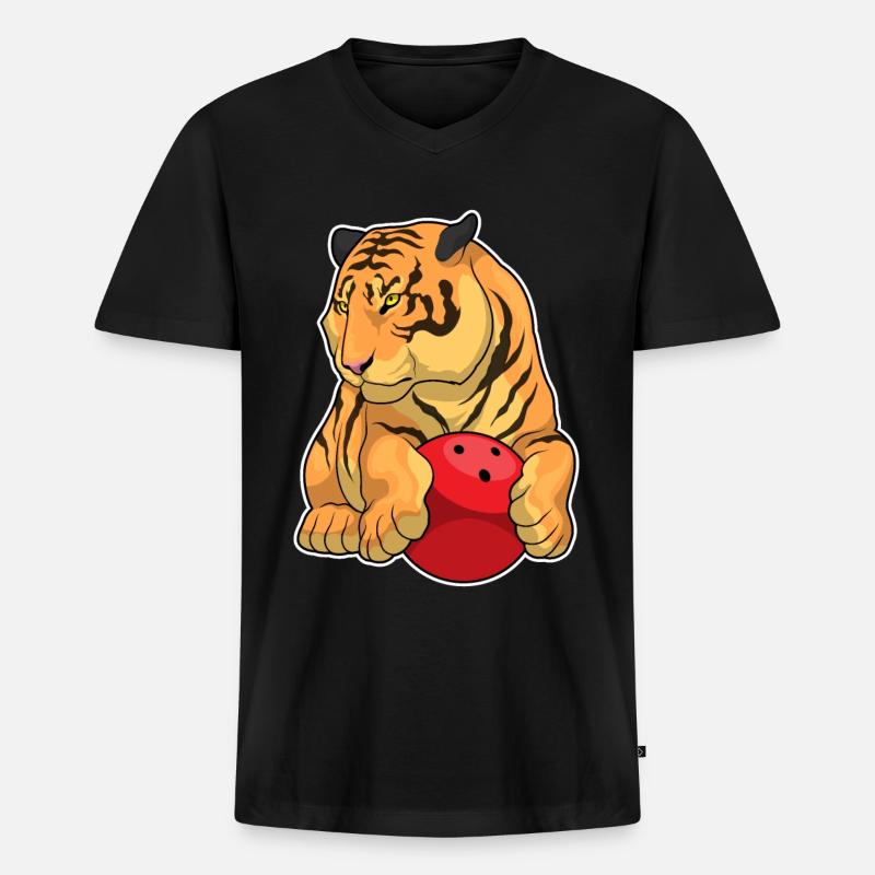 Tiger Bowling Palla da bowling - Maglietta ecologica premium da uomo con scollo a V - nero