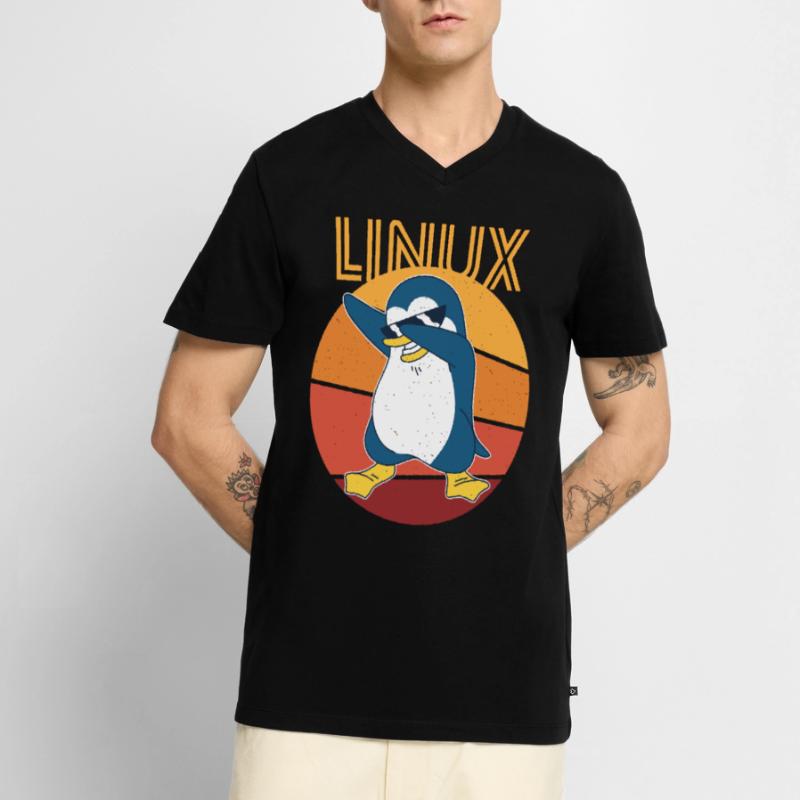 Linux Admin Cool Penguin Nerd Informatics T-shirt encolure en V Premium bio Homme