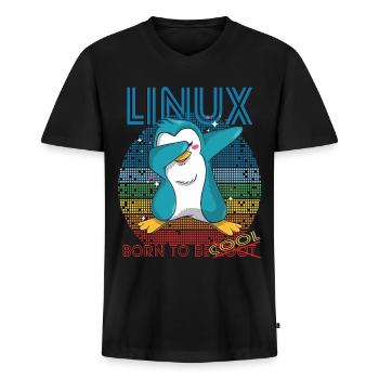 Linux Cool Born To Be Root Cute Penguin Geek Admin - T-shirt encolure en V Premium bio Homme - noir - Devant - Nico (187cm)