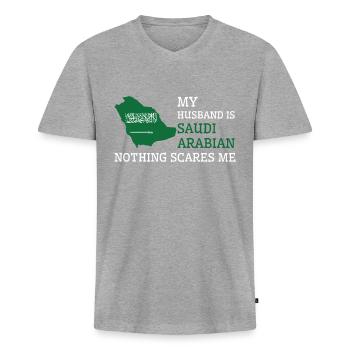 Nothing Scares Me Saudi Arabian Husband Saudi - Men's Premium Organic T-shirt with V-neck - heather grey - Front