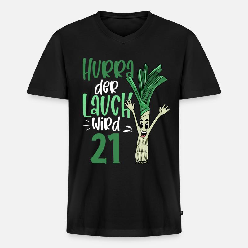 Hurra der Lauch wird 21 - Männer Premium Bio T-Shirt mit V-Ausschnitt - Schwarz