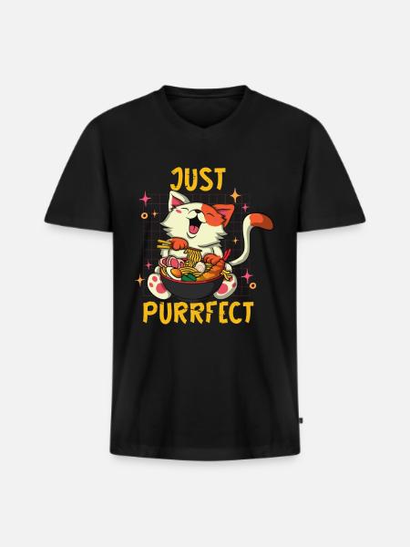 Just Perfect Kat Katten Baby Kat Moeder - Mannen Premium Bio T-shirt met V-hals - zwart