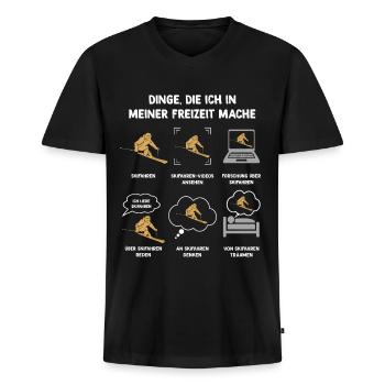 Meine Freizeit v2 12 Skifahren - Männer Premium Bio T-Shirt mit V-Ausschnitt - Schwarz - Vorne - Nico (187cm)