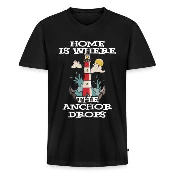 Leuchtturm Anker fällt nach Hause Ozean-Kapitän - Männer Premium Bio T-Shirt mit V-Ausschnitt - Schwarz - Vorne - Nico (187cm)