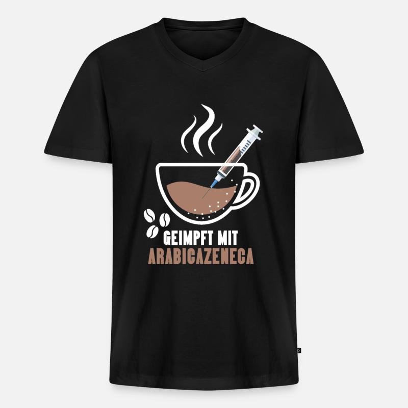 Geimpft Mit Arabicazenega Kaffee - Männer Premium Bio T-Shirt mit V-Ausschnitt - Schwarz