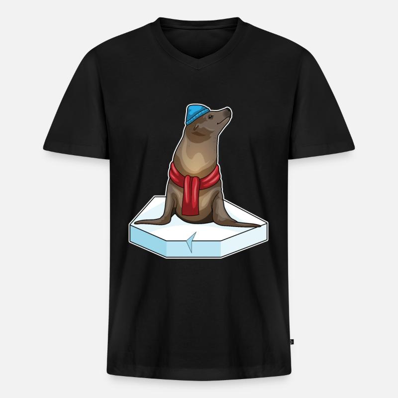 Seehund Eisscholle - Männer Premium Bio T-Shirt mit V-Ausschnitt - Schwarz