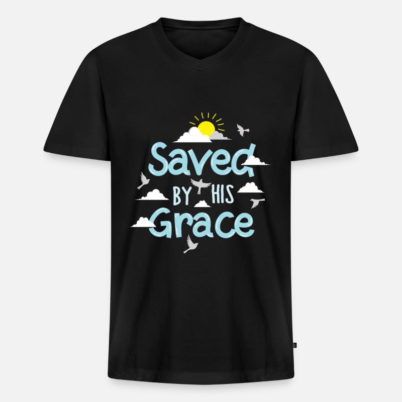 Saved By His Grace - Männer Premium Bio T-Shirt mit V-Ausschnitt - Schwarz