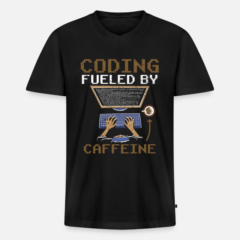 Programming powered by caffeine coding - Men's Premium Organic T-shirt with V-neck - black