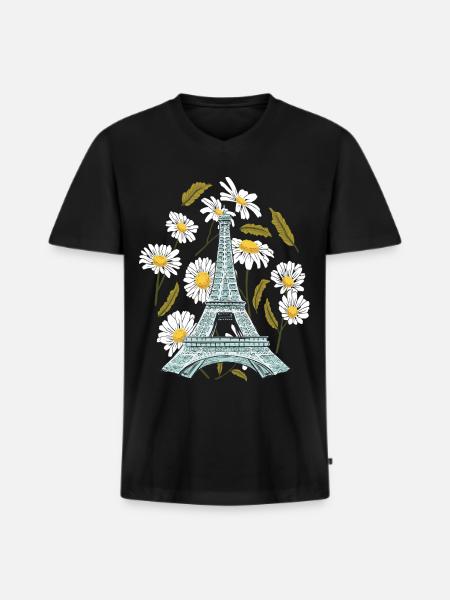 Eiffeltårnet Efterårsblomst Paris Efterår i Frankrig - Premium økologisk T-shirt med V-hals til mænd - sort