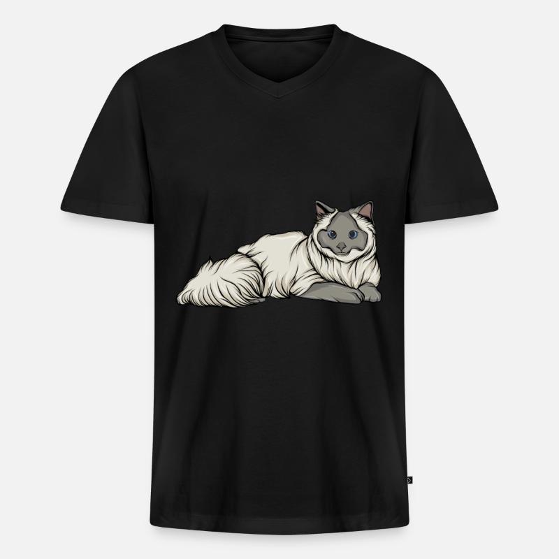 Katze - Männer Premium Bio T-Shirt mit V-Ausschnitt - Schwarz