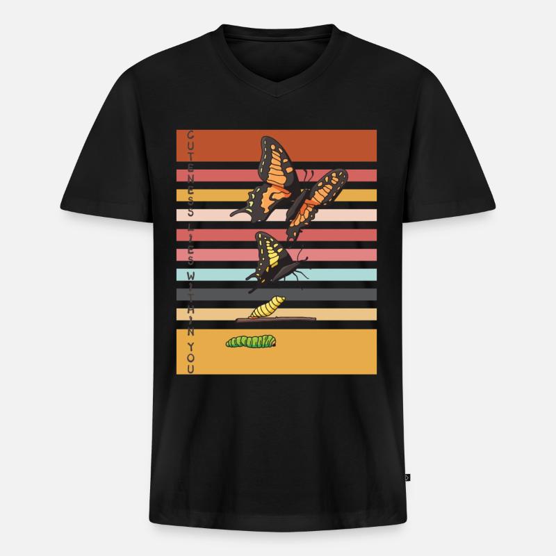 Niedlicher Schmetterling Evolution Schmetterlinge - Männer Premium Bio T-Shirt mit V-Ausschnitt - Schwarz