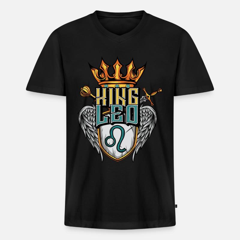 Löwe Sternzeichen - Männer Premium Bio T-Shirt mit V-Ausschnitt - Schwarz