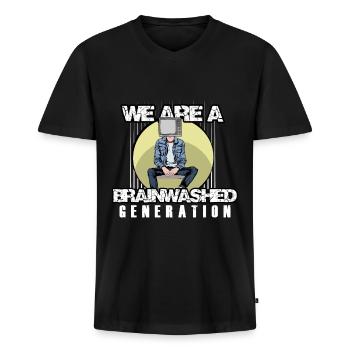 We Are A Brainwashed Generation - Men's Premium Organic T-shirt with V-neck - black - Front - Nico (187cm)