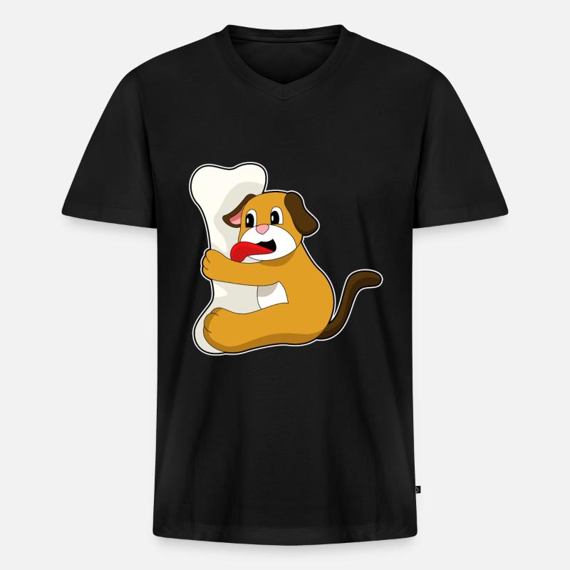 Hund Knochen - Männer Premium Bio T-Shirt mit V-Ausschnitt - Schwarz