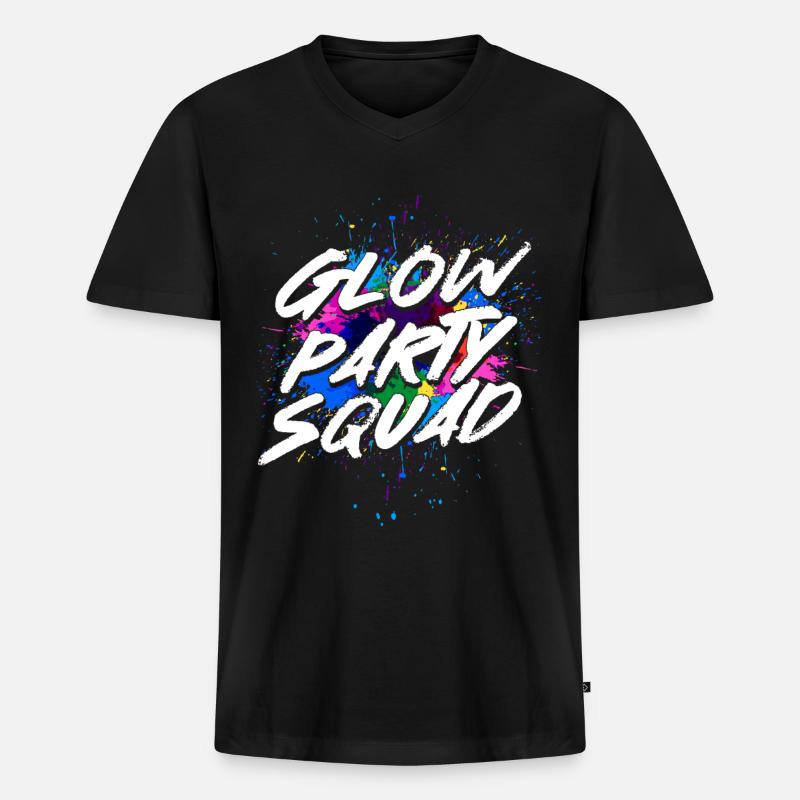 Glow Party Squad - Männer Premium Bio T-Shirt mit V-Ausschnitt - Schwarz
