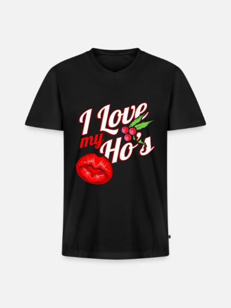 I Love My Ho's Kissing Mouth Mistletoe Christmas - Men's Premium Organic T-shirt with V-neck - black