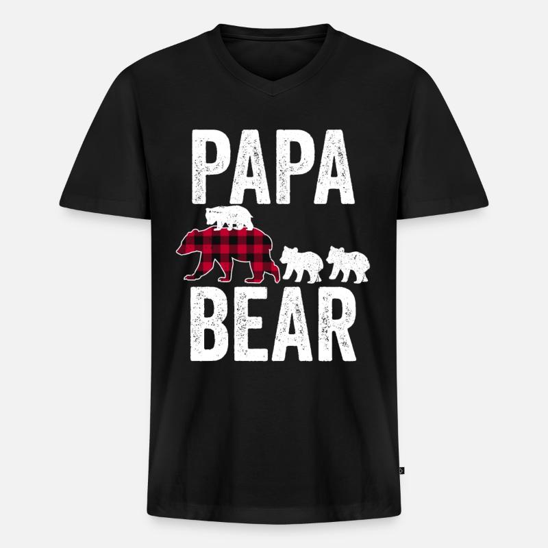 Papa Bear - Männer Premium Bio T-Shirt mit V-Ausschnitt - Schwarz