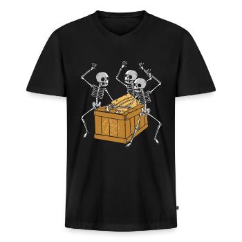 Retro-Halloween-Skelett, das Ouija-Horror spielt - Männer Premium Bio T-Shirt mit V-Ausschnitt - Schwarz - Vorne - Nico (187cm)