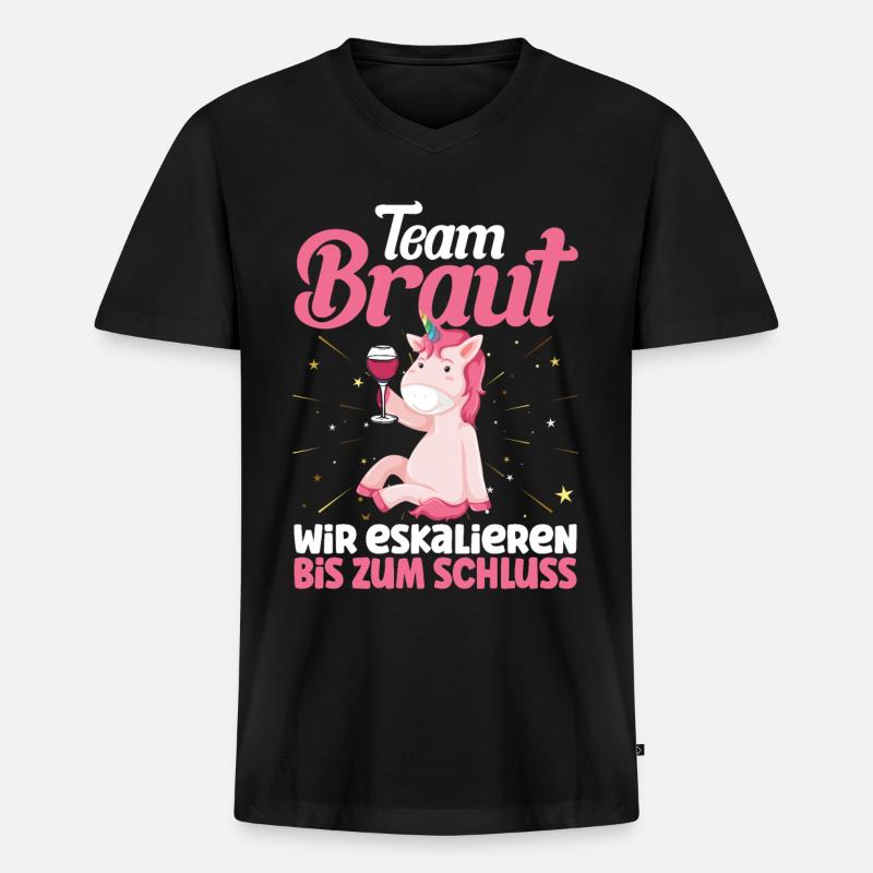 Team Braut Einhorn - Männer Premium Bio T-Shirt mit V-Ausschnitt - Schwarz