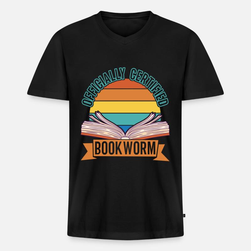 Bücher Lesen Bücherwurm - Männer Premium Bio T-Shirt mit V-Ausschnitt - Schwarz