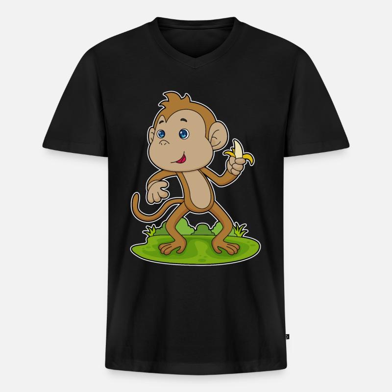 Affe Banane - Männer Premium Bio T-Shirt mit V-Ausschnitt - Schwarz