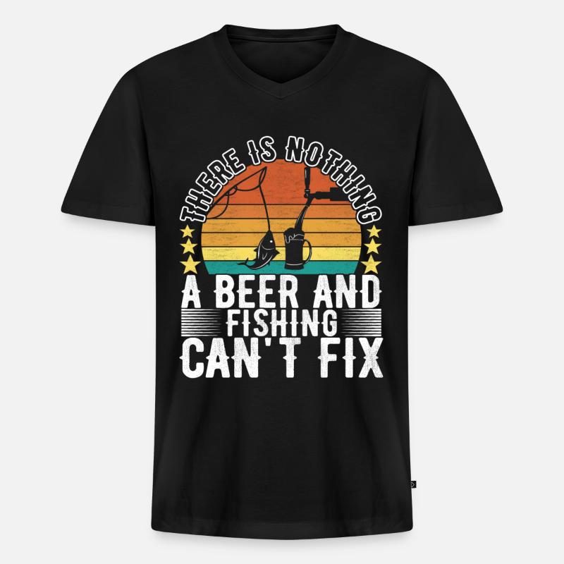 Fischen Bier Angler - Männer Premium Bio T-Shirt mit V-Ausschnitt - Schwarz