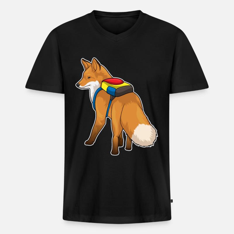Fuchs Rucksack - Männer Premium Bio T-Shirt mit V-Ausschnitt - Schwarz