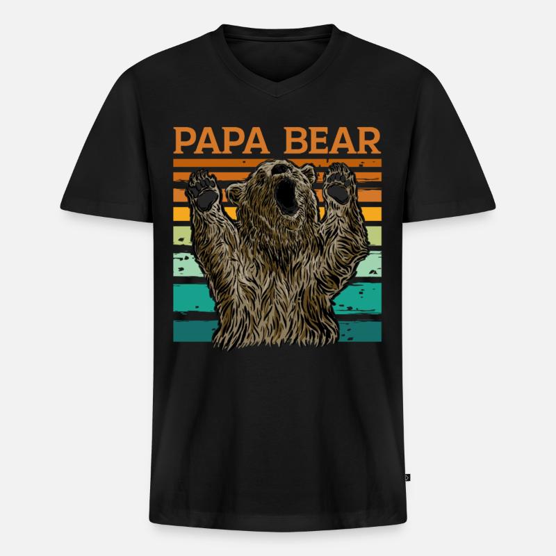 Papa Bear - Männer Premium Bio T-Shirt mit V-Ausschnitt - Schwarz