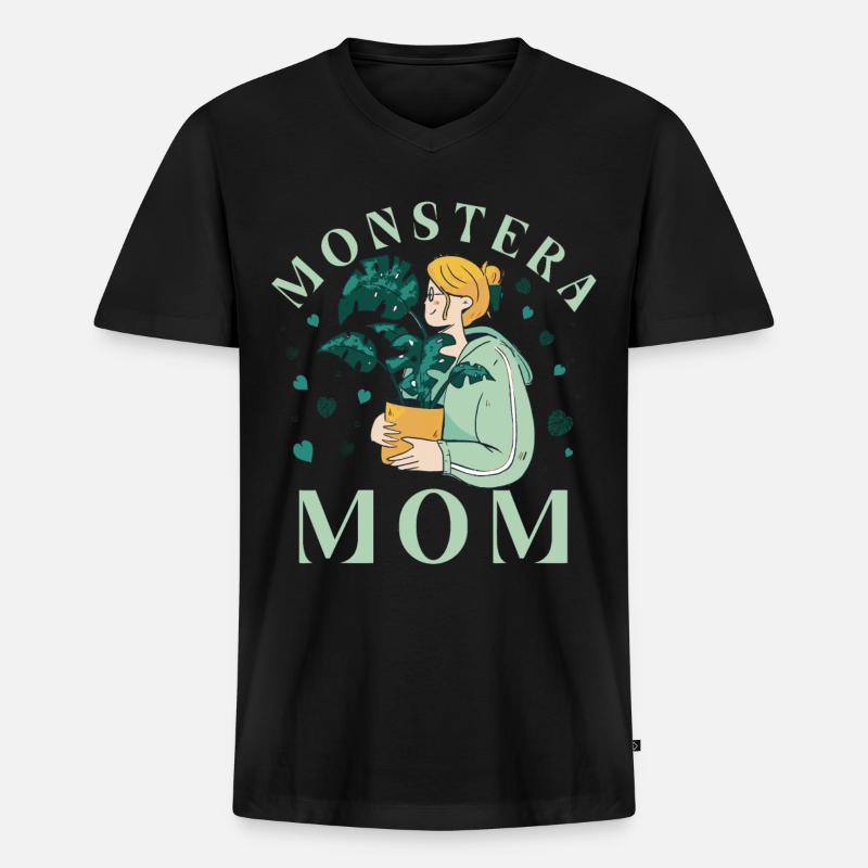 Monstera Mom - Männer Premium Bio T-Shirt mit V-Ausschnitt - Schwarz