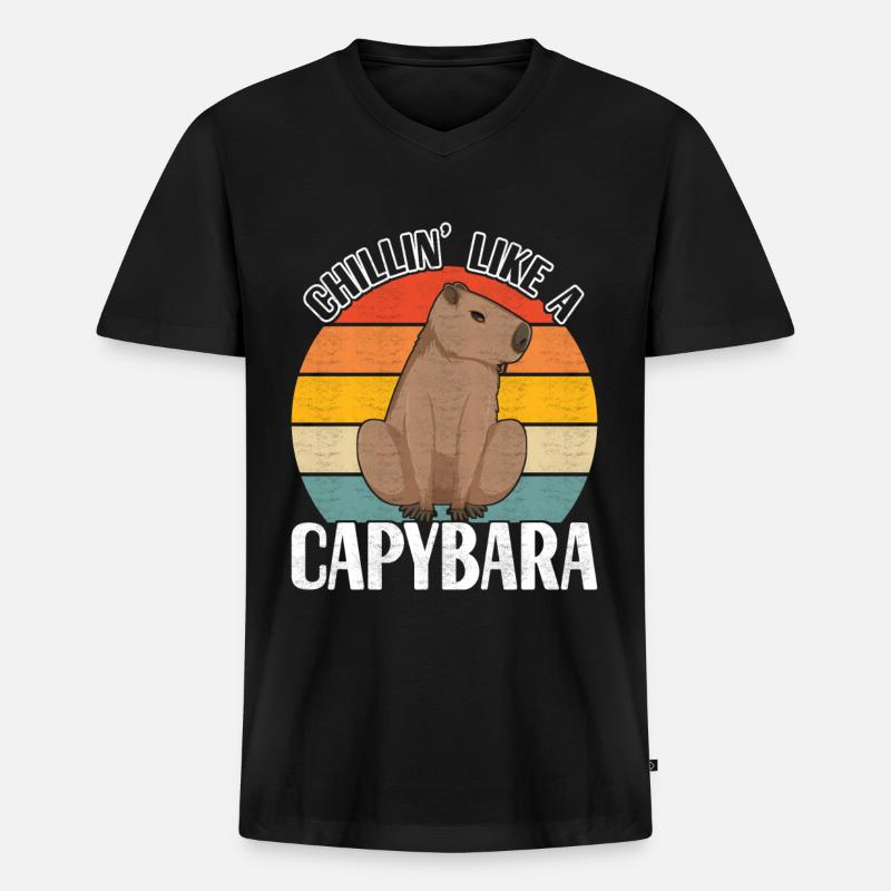 Capybara - Männer Premium Bio T-Shirt mit V-Ausschnitt - Schwarz