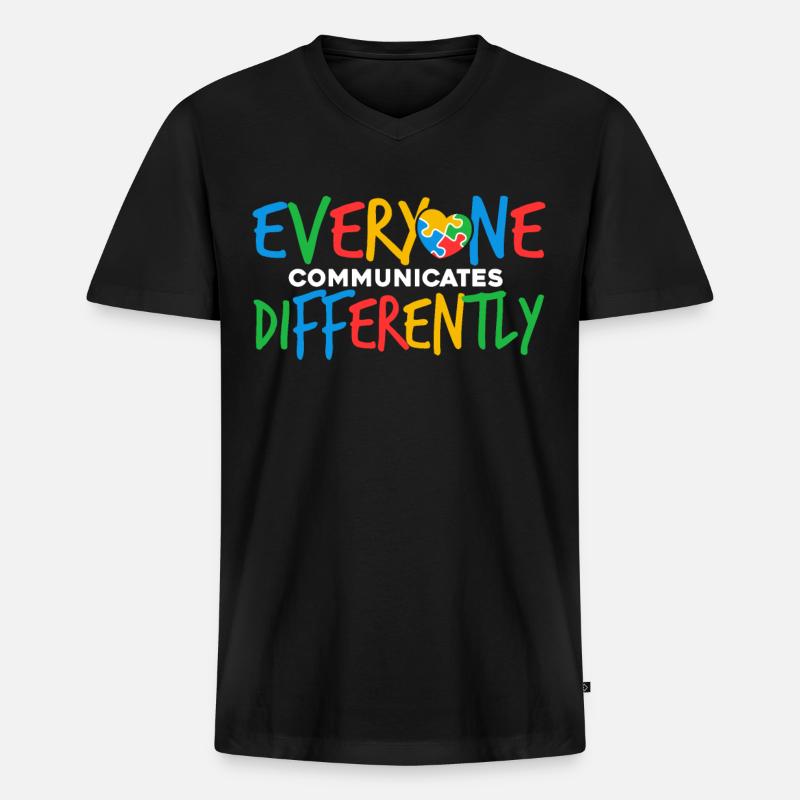 Everyone Communicates Differently - Männer Premium Bio T-Shirt mit V-Ausschnitt - Schwarz