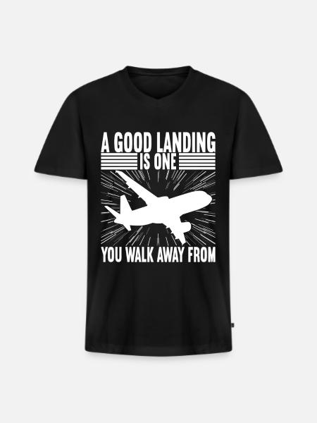 Pilot Flugzeug - Männer Premium Bio T-Shirt mit V-Ausschnitt - Schwarz