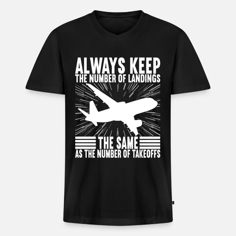 Pilot Flugzeug - Männer Premium Bio T-Shirt mit V-Ausschnitt - Schwarz