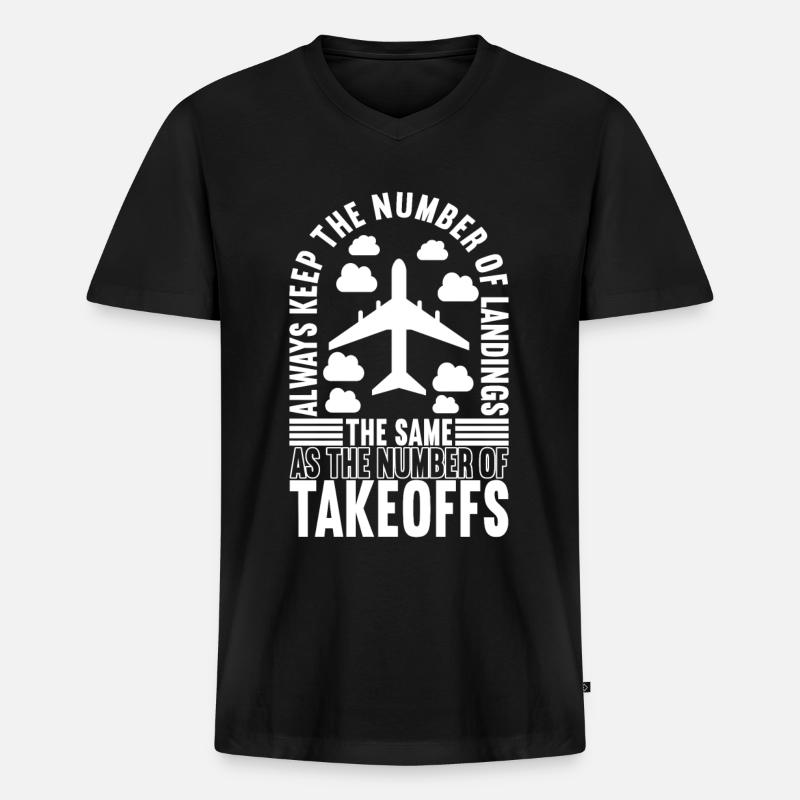 Pilot Flugzeug - Männer Premium Bio T-Shirt mit V-Ausschnitt - Schwarz