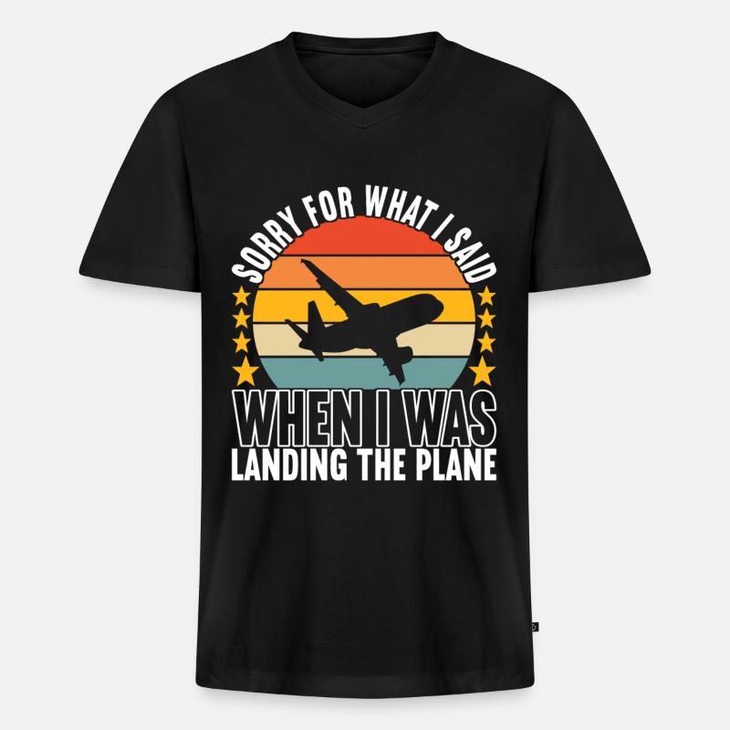 Pilot Flugzeug - Männer Premium Bio T-Shirt mit V-Ausschnitt - Schwarz