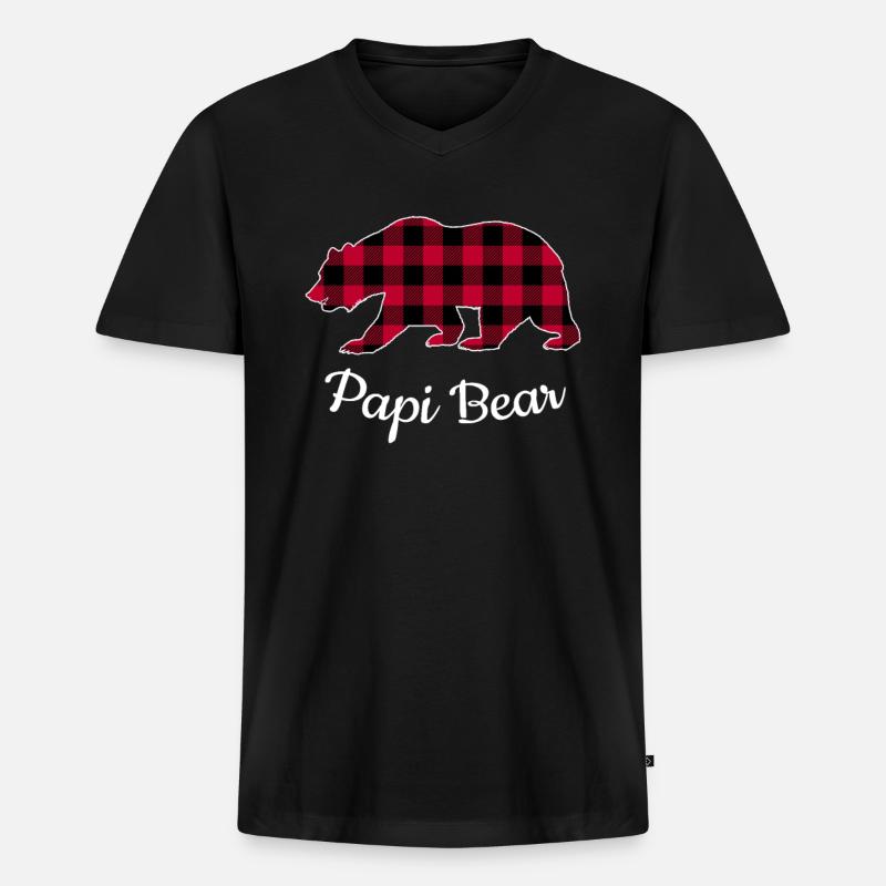 Papi Bear - Männer Premium Bio T-Shirt mit V-Ausschnitt - Schwarz