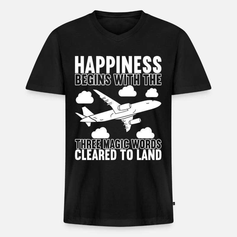 Pilot Flugzeug - Männer Premium Bio T-Shirt mit V-Ausschnitt - Schwarz